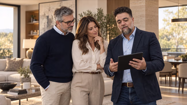 Marcelo Sicsu Consultor imobiliário no Porto apresentando imóvel a cliente